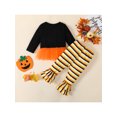 thumbnail image 3 of Inevnen Toddler Girl Halloween Clothes Set Plaid Pumpkin T-Shirts Tees Pullover Shirts Tops+Flare Pants Outfit Set, 3 of 9
