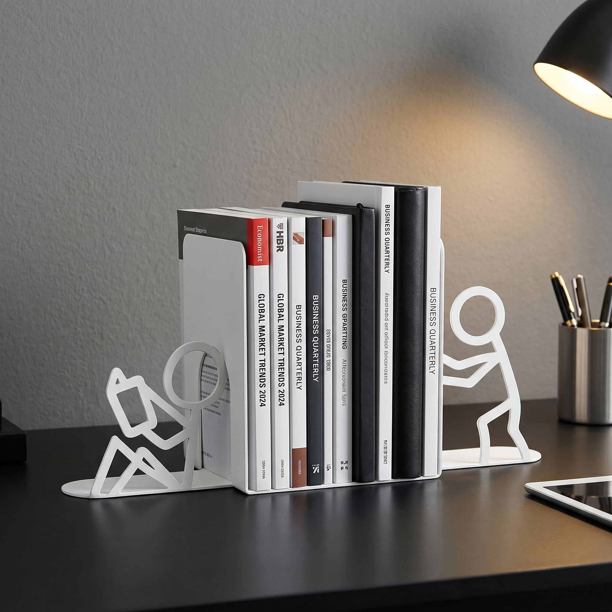 Unique Bargains 2Pcs Decorative Metal Minimalist Humanoid Book Ends White 3.1*2.5*7.7inch