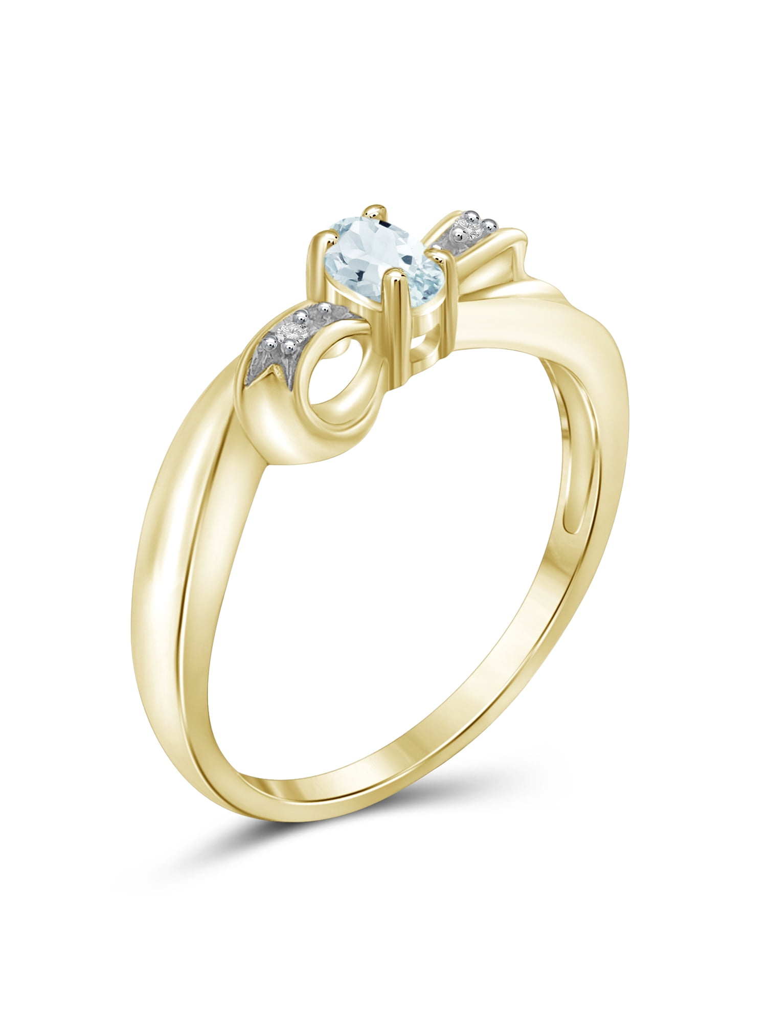 JewelersClub Aquamarine Ring Birthstone Jewelry – 0.25 Carat Aquamarine 14K Gold Plated Silver Ring Jewelry with White Diamond Accent – Gemstone Rings with Hypoallergenic 14K Gold Plated Silver Band