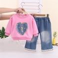 thumbnail image 4 of DJDLJWCJ 2 Piece Girls Casual Outfit Sets Cute Print Long Sleeve Crewneck Sweatshirt Elastic Waist Wide Leg Pants Set Hot Pink Size 2T, 4 of 6