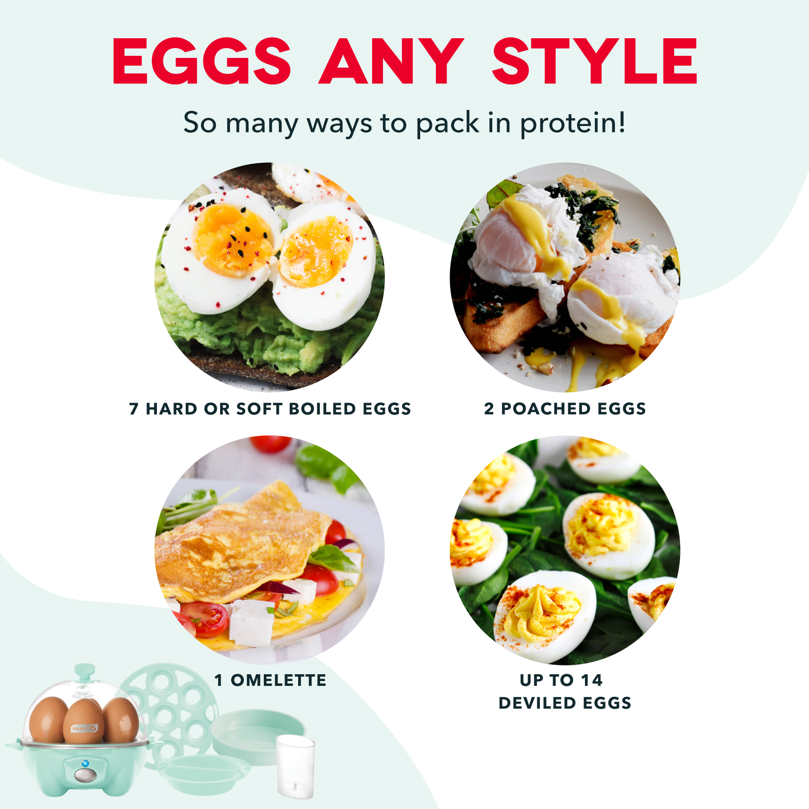 Dash Rapid 7 Egg Cooker, Hard Boiled & Poached, Aqua photo 4