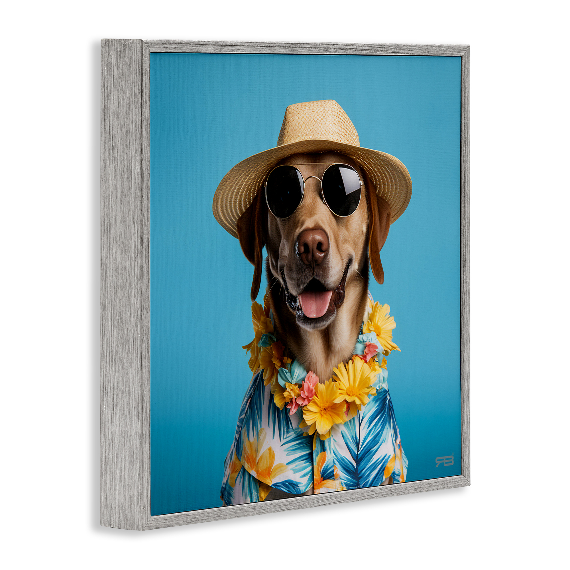Stupell Industries Dog with Aloha Shirt Animals & Insects Painting Gray Framed Art Print Wall Art, 17 x 17