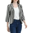 thumbnail image 1 of INSPIRE CHIC Blazer à Rayures pour Femme Manches 3/4 Décontracté Ouvert à l'Avant Revers Cranté Blazer TP Noir Blanc, 1 of 8