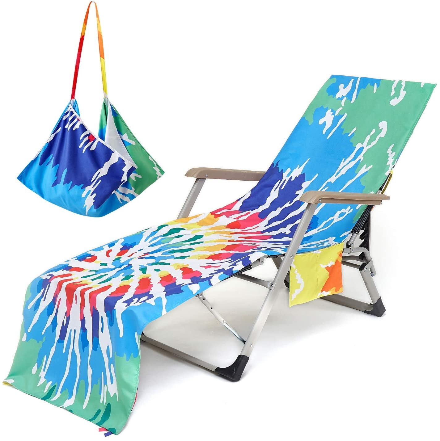 Beach Chair Towel Chaise Lounge Cover with Pockets Pool Chair Towel for Outdoor Patio Garden 