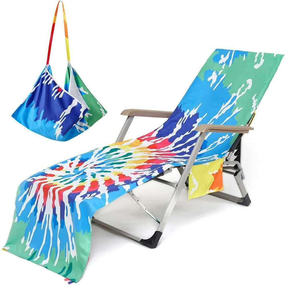 Beach Chair Towel Chaise Lounge Cover with Pockets Pool Chair Towel for