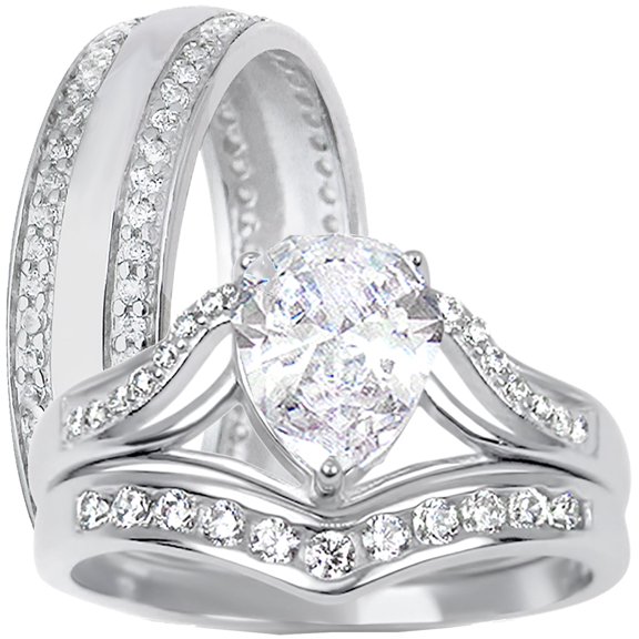 LaRaso & Co His Her Wedding Ring Set Sterling Silver Wedding Bands Men Women