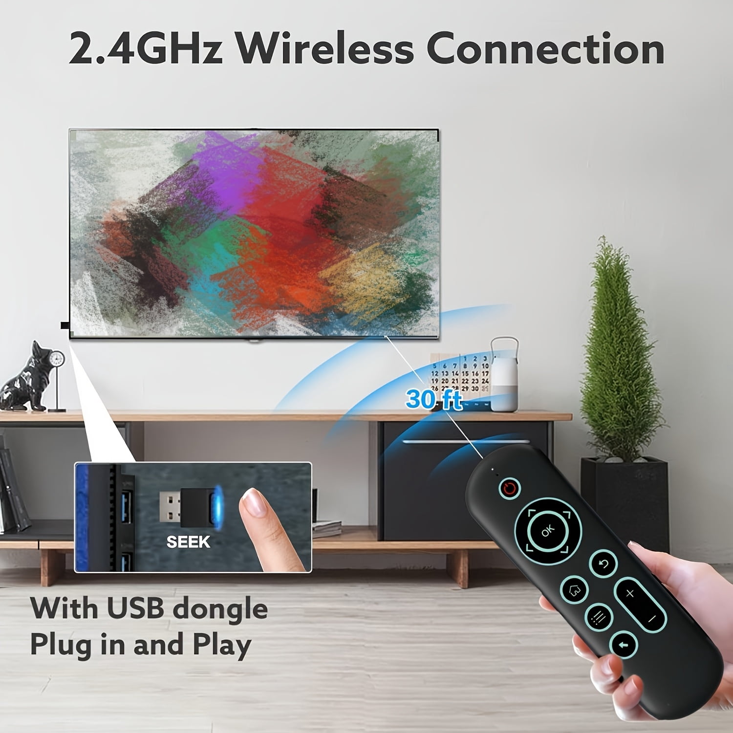 Air Mouse Remote with Keyboard, 2.4G Wireless & Bluetooth Backlit Controller, 7-Color LED, Rechargeable Type-C, IR Learning for Smart TV, Android Box, PC, HTPC
