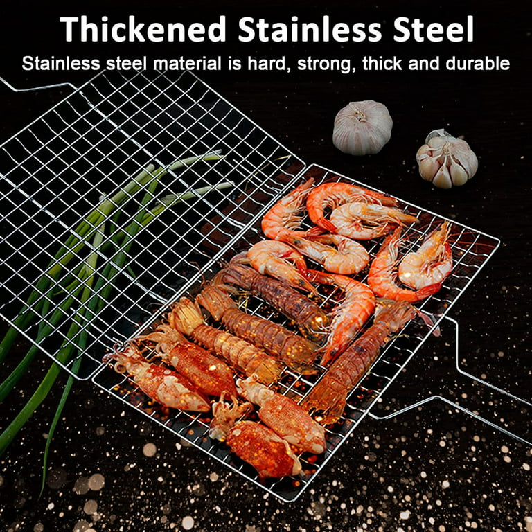 AIGMM Portable Stainless Steel BBQ Barbecue Grilling Basket for Fish  ,Vegetables , Steak ,Shrimp, Chops and Many Other Food .Great and Useful  BBQ
