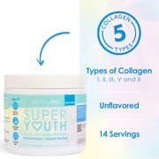 SkinnyFit Super Youth Collagen, Multi Collagen Peptides Powder, Probiotics, Fiber, Hyaluronic Acid, Anti-Aging, Gut Health Support, NON GMO, Gluten Free, Sugar Free, Unflavored, 14 Servings