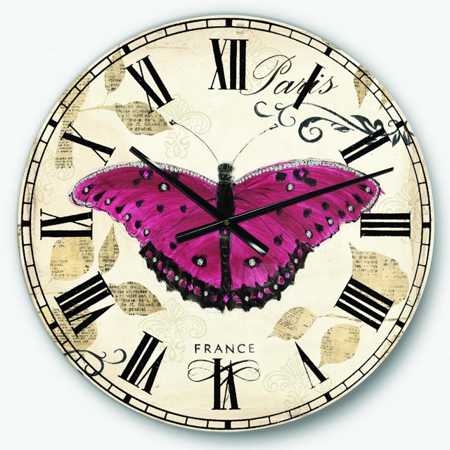Designart Horloge Murale Fermière Rouge Papillon Style Campagne Française