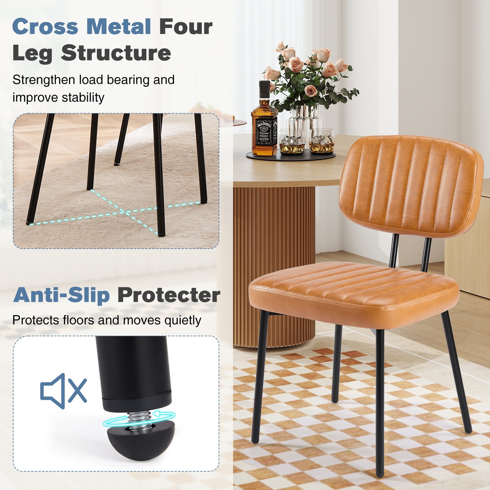 CONCETTA Mid-century Modern Dining Chairs, Kitchen Chairs Set of 4, Brown