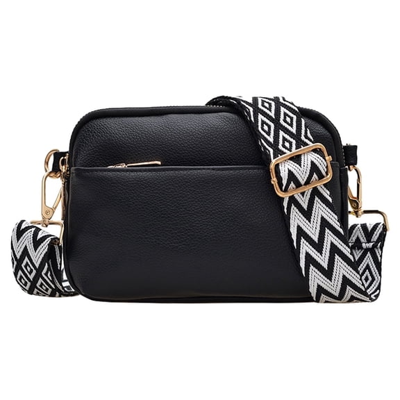 Women's Small Crossbody Bag, Vegan Leather Multi-Pocket Adjustable Strap Black