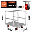 thumbnail image 2 of TROPOW Heavy Duty Steel Panel Cart Dolly, 2000 Lbs Capacity Drywall Dolly Lumber Truck Cart with 3 Side Handrails & 4 Swivel Casters, 36" L x 24" W x 33" H Platform Truck, 8 Holes, 2 of 7