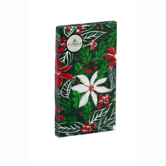 Evergreen Metallic Paper Guest Towel, 15 count, Green Holly Pattern