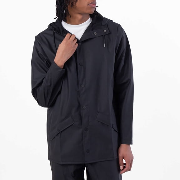 Rains Black Waterproof Hooded Rain Jacket, Size Large