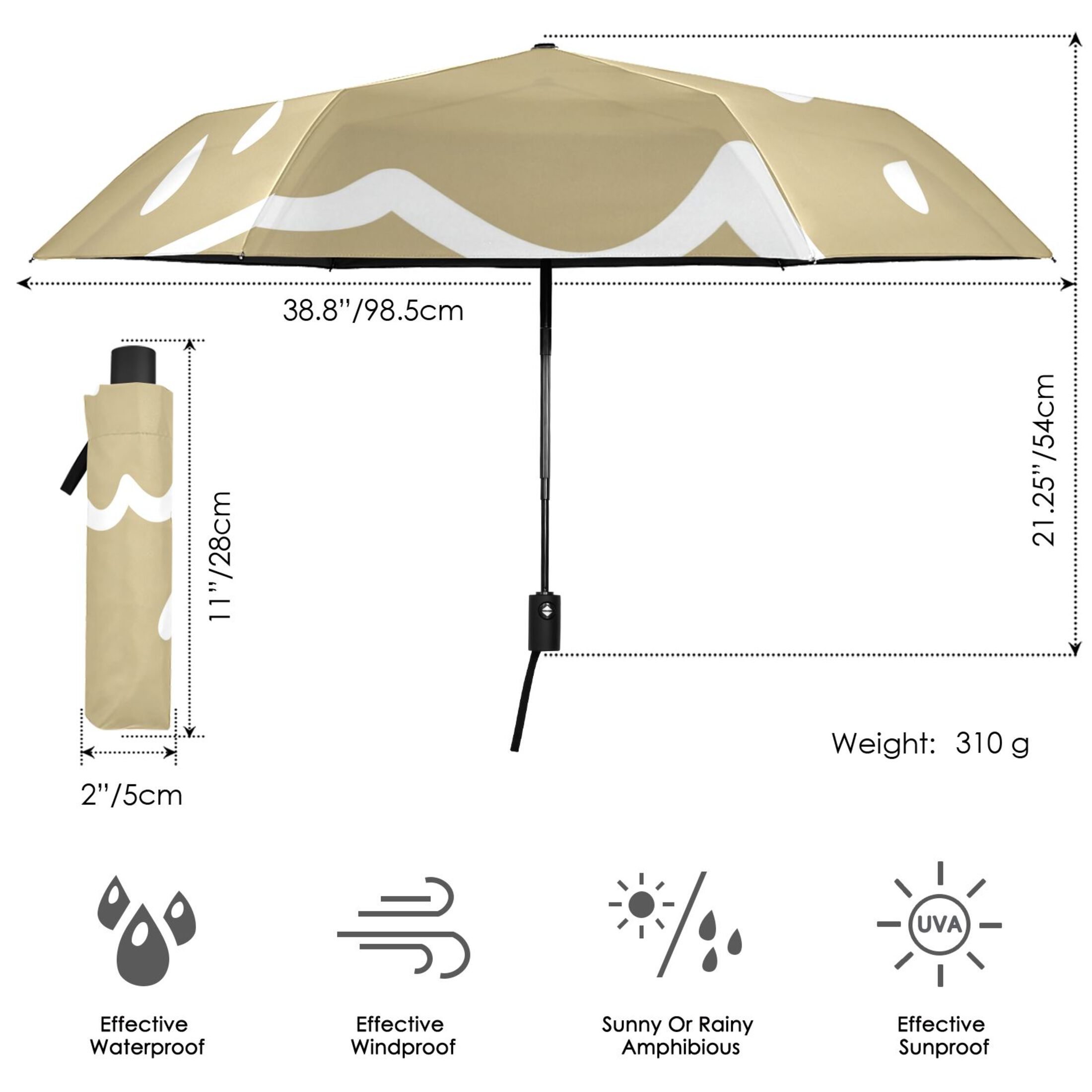 Abstract Rain Scene Folding Umbrella UV50+ Waterproof Sun Protection Auto Open Close Compact Fiberglass Frame