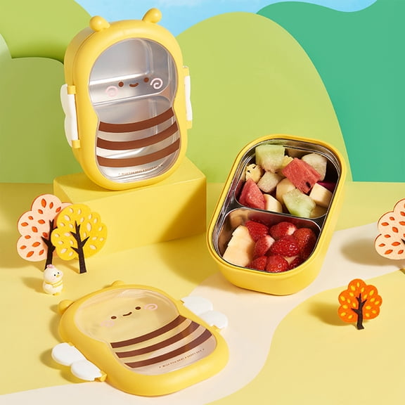 sruoe Plastic Bento Box, Bee-Shaped Divided Lunch Box, Leak-Proof Food Storage Container, Portable Meal Prep Box for Office, Picnic and Daily Use