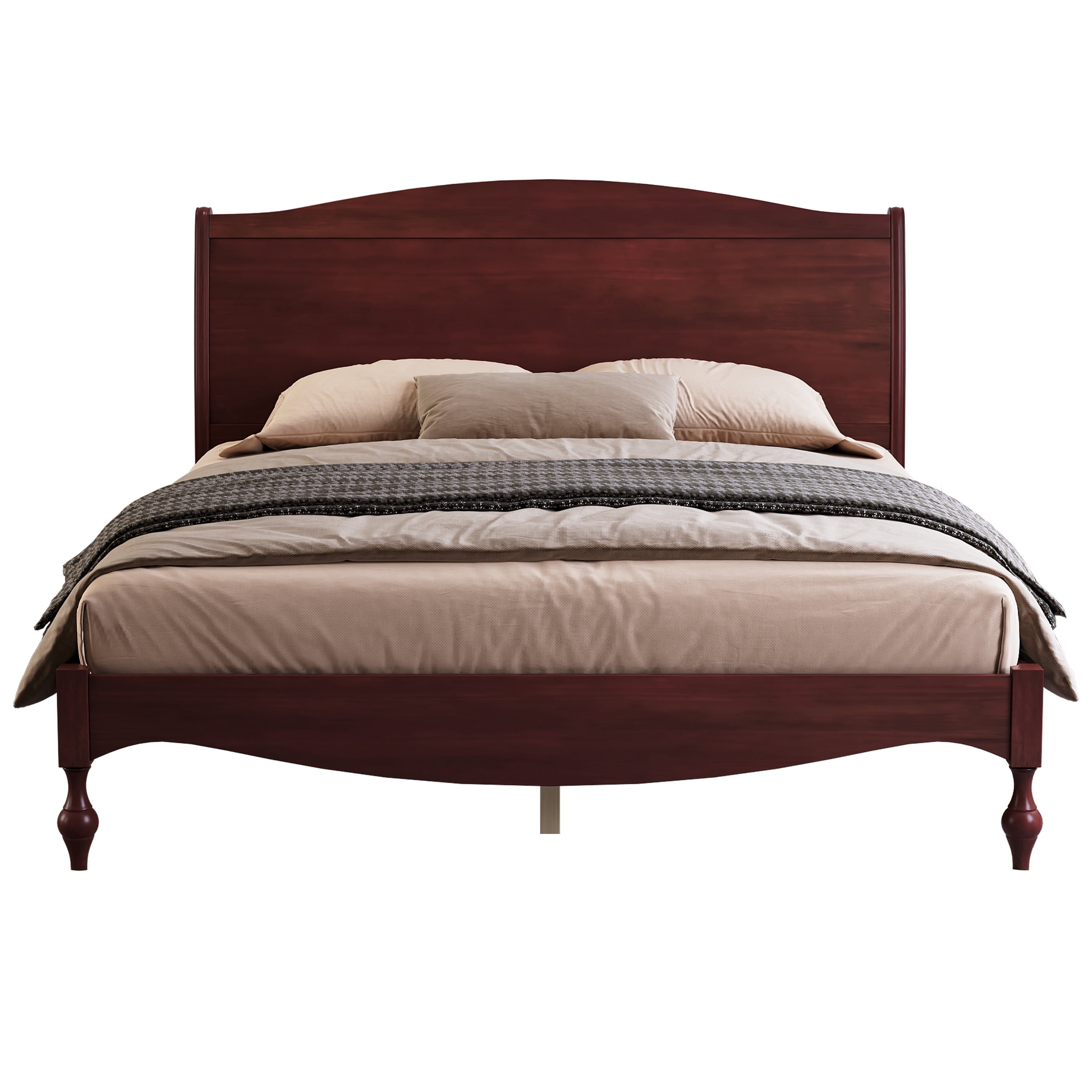 Mintazer Vintage Curved Queen Platform Bed with Traditional Arched Headboard & Turned Legs for Bedroom, No Box Spring Needed, Easy Assembly, Dark Walnut