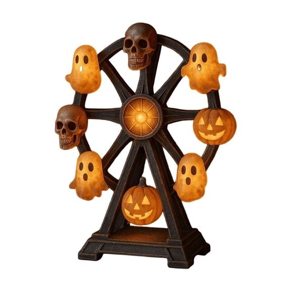 ShaoXinWan Halloween Resin Ferris Wheel LED Light, Spooky Ghost Skull Pumpkin Table Lamp, Gothic Carousel Decor for Home Party Mantel Display