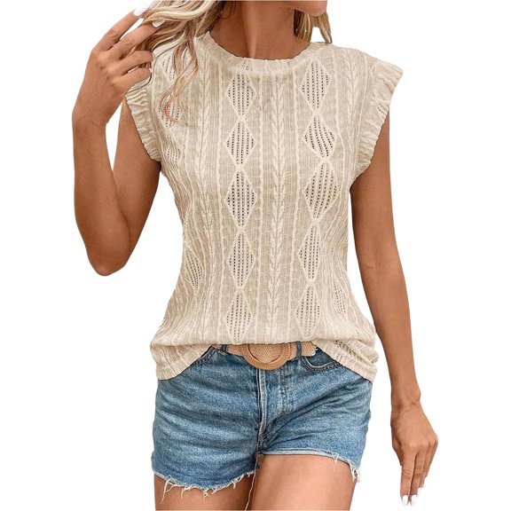 Yubnlvae Beige 2025 Women's Round Neck Loose Short Sleeved Women's T Shirt, L