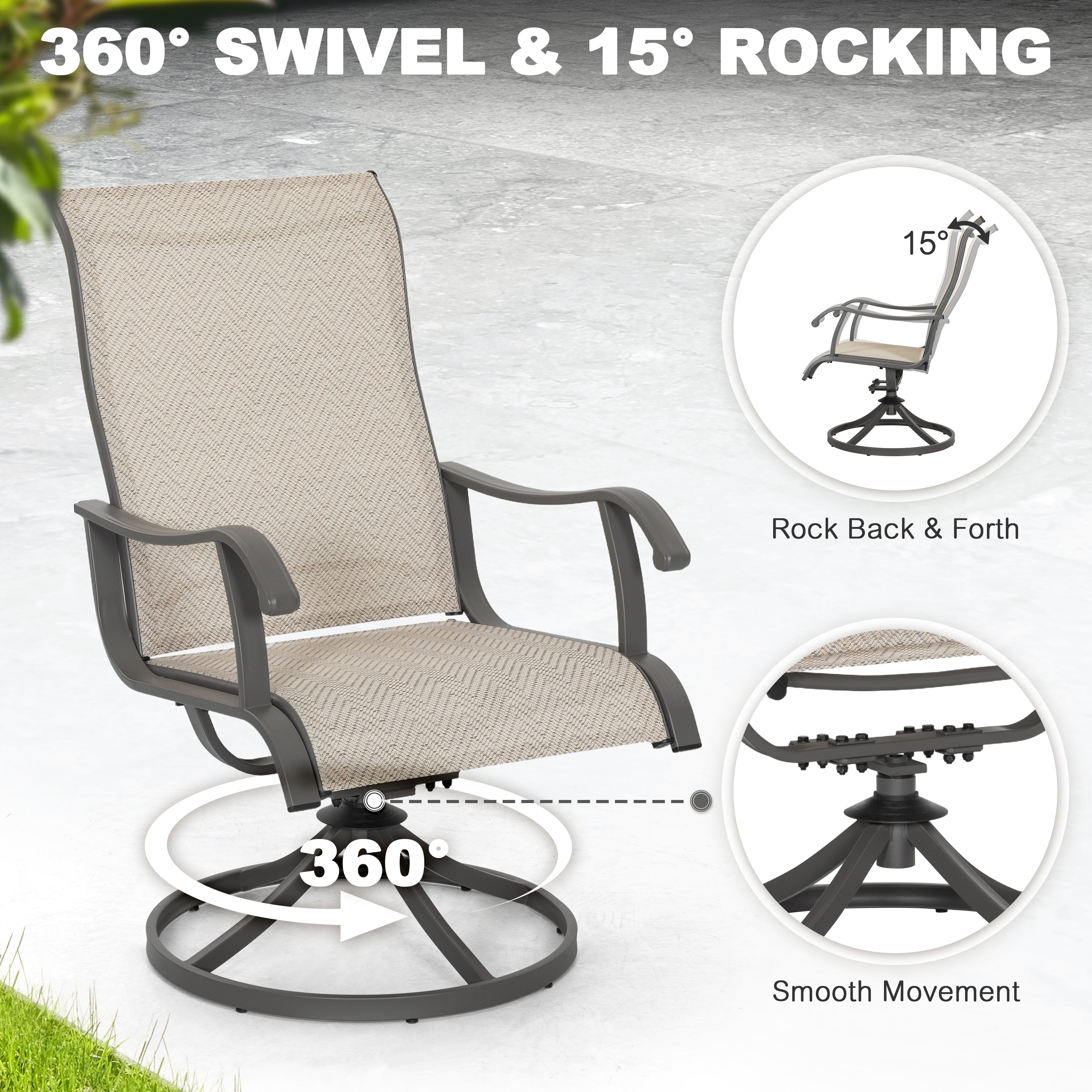 Nuu Garden 4-Piece Patio Chairs, Outdoor Dining Chairs with Armrests, Swivel Textilene Outdoor Dining Furniture for All Weather, with Metal Frame, for Garden, Backyard, Deck, Poolside, Beige