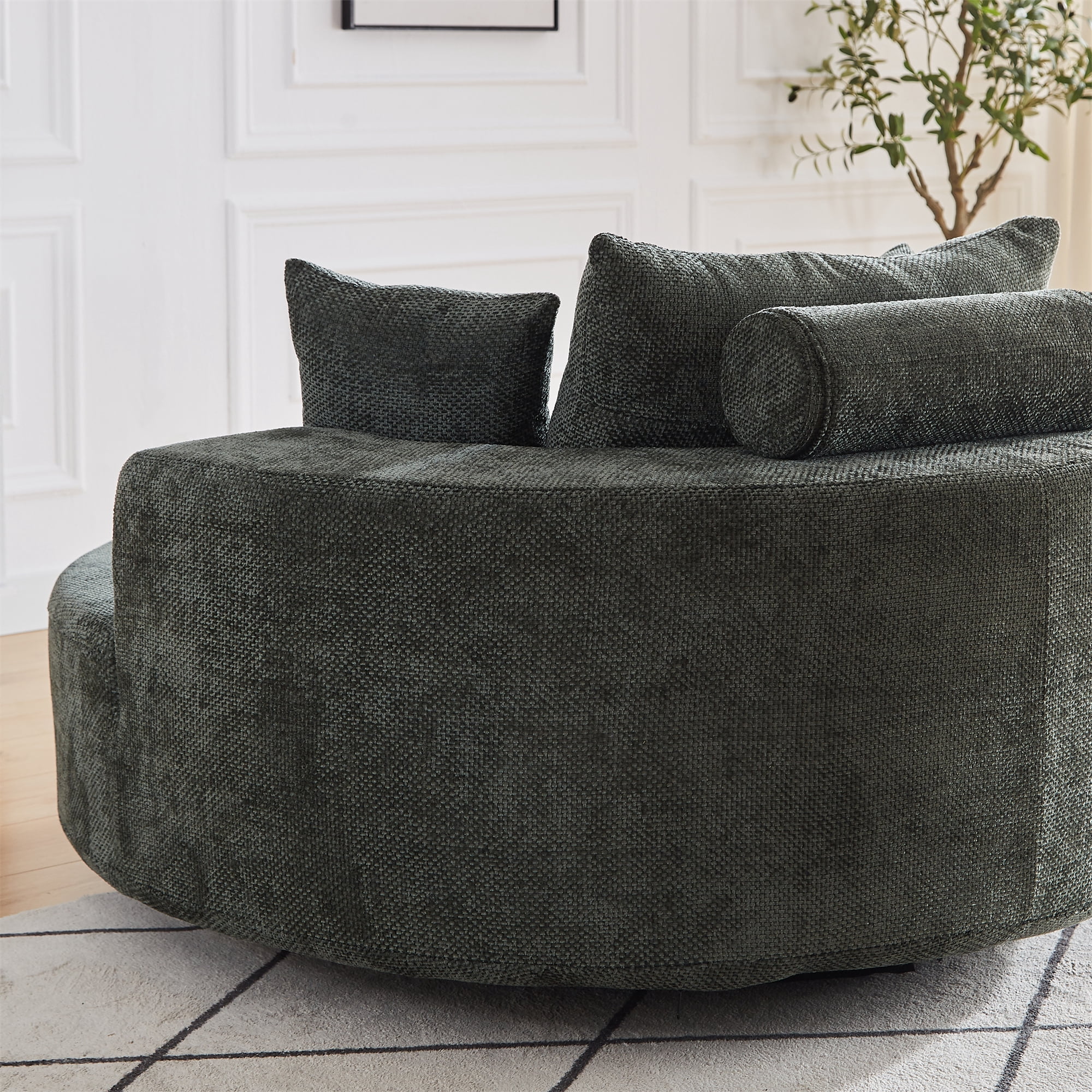 Aukfa 55 in Swivel Accent Chair, Oversized Round Cloud Sofa Chair for Living Room Bedroom, 3 Pillows, Chenille, Green