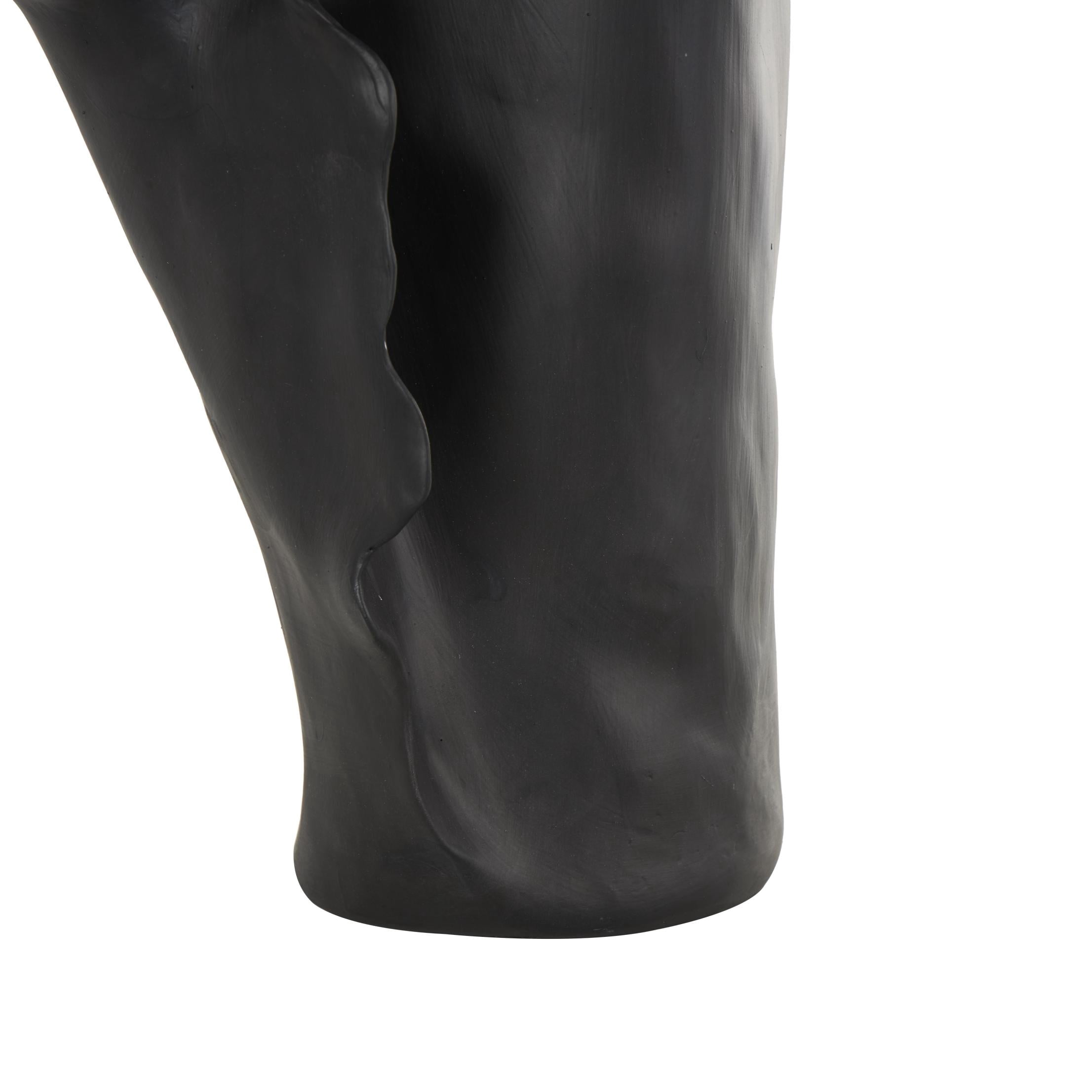 DecMode 16" Abstract Floral Inspired Black Ceramic Vase with Wavy Folded Rim