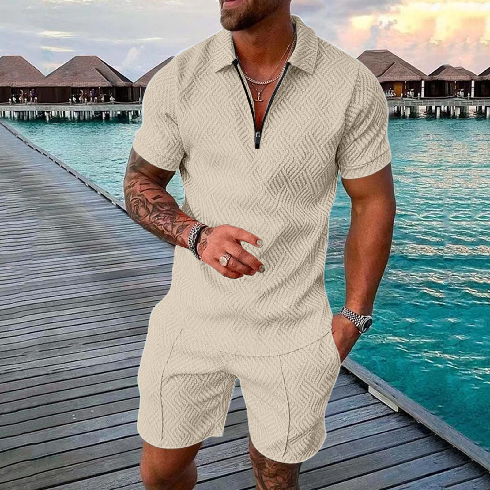 Black Men'S Suits Male Casual Striped Print Two Piece Suit Zipper Collar  Long Sleeve Top Blouse Suit Drawstring Pocket Pants Set 