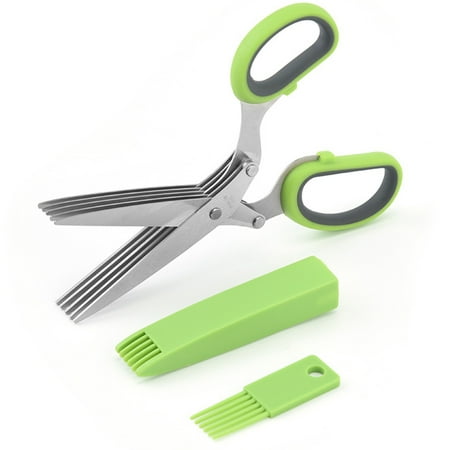 

WSSEY Herb Scissors Kitchen Scissors with Cover and Cleaning Comb Kitchen Shears with 5 Blades and Cover for Chopping Chive Parsley Gr C31