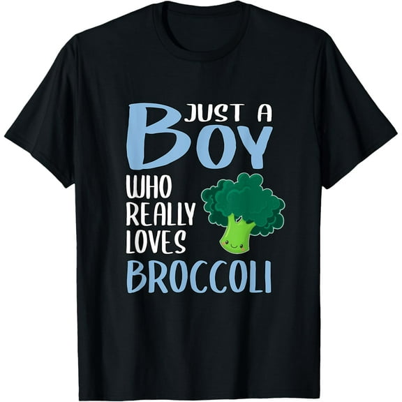 Mens Broccoli Gift Just A Boy Who Really Loves Broccoli T-ShirtMen's and women's short-sleeved pure cotton shirts