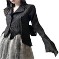 thumbnail image 3 of Women Trendy Shirt  Solid Color Lapel Long Sleeve Button-Down Blouse with Irregular Cut for Ladies, 3 of 6