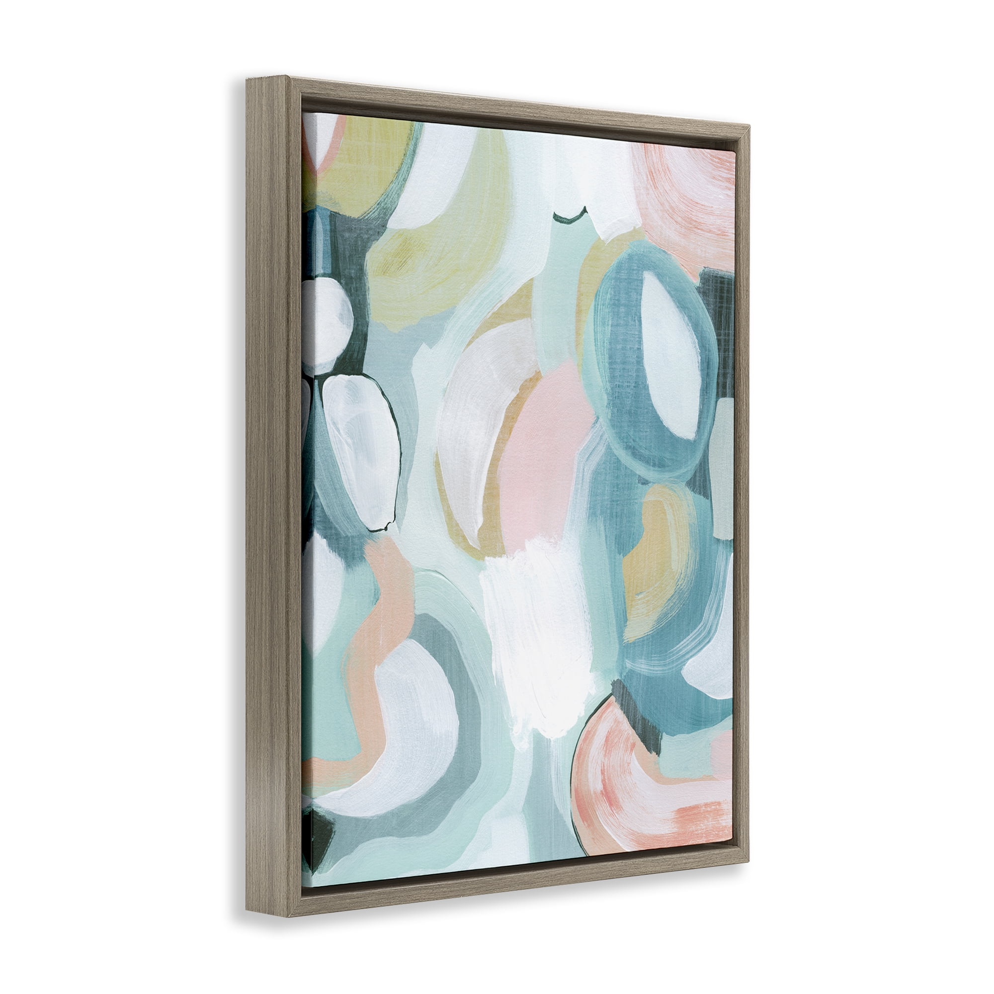Stupell Industries Pastel Round Forms Abstract Painting Brown Floater Framed Canvas Art Print Wall Art, 17 x 21