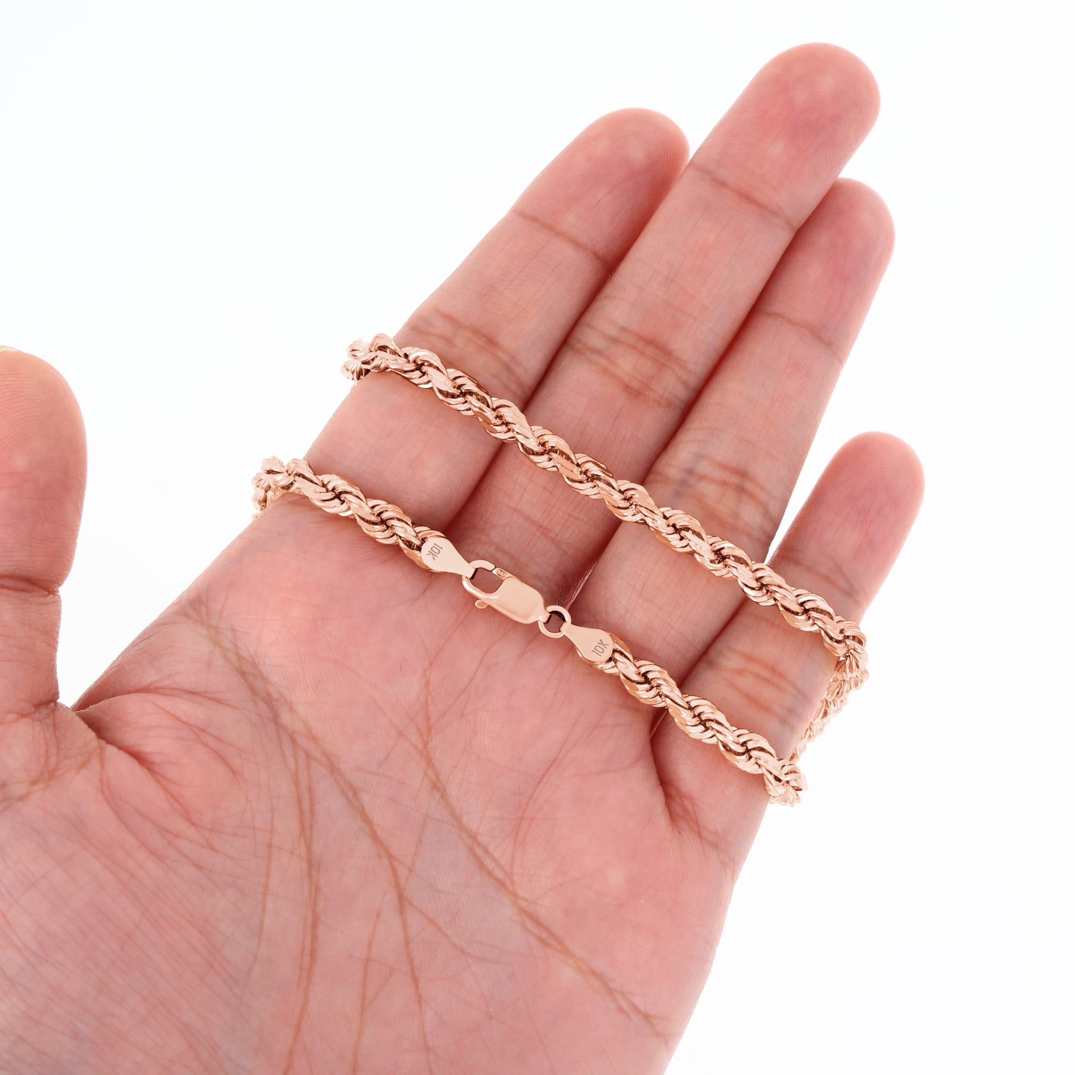 Nuragold 10K Real Rose Gold Rope Diamond Cut Chain Necklace 16"-30" (1.5mm-6mm) Italian Jewelry for Men & Women