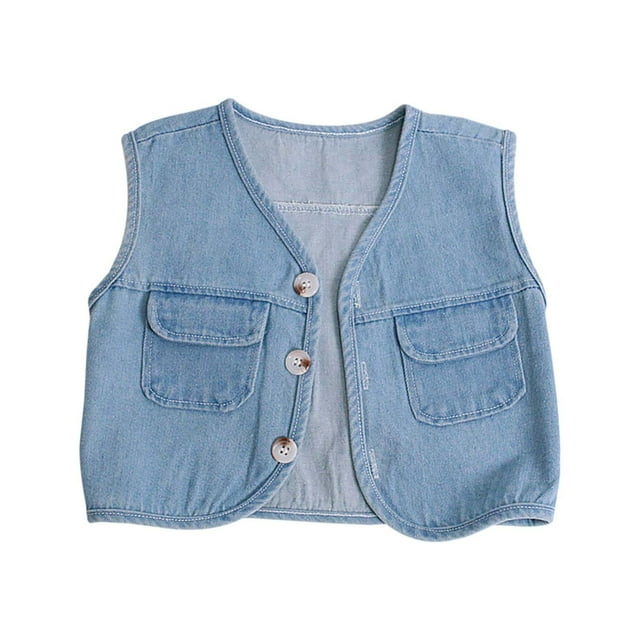 MIASHUI Vestes pour Enfants Gilet en Jean Enfants Garçons Filles Sans Manches Vêtement d'Extérieur, Bleu, 6-12 Mois