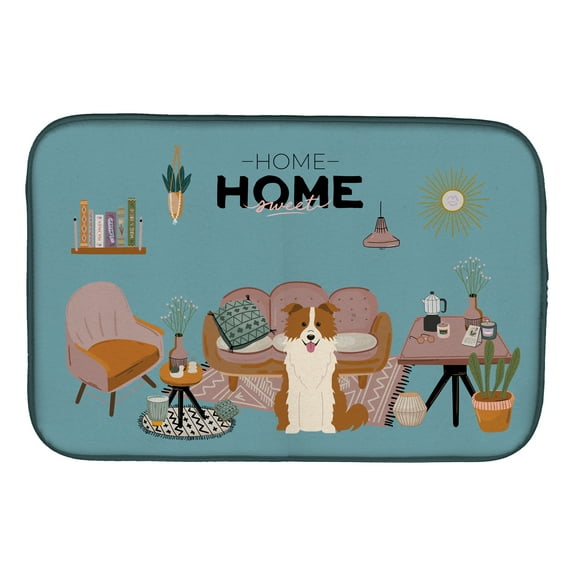 Red White Border Collie Sweet Home Dish Drying Mat