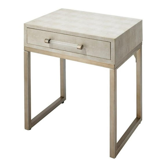 Eden Home Transitional Iron Metal/Faux Leather Side Table in Cream