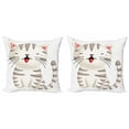 thumbnail image 1 of Cat Throw Pillow Cushion Cover Pack of 2, Cartoon of a Happy Kitten with Stripes and Long Whiskers, Zippered Double-Side Digital Print, 4 Sizes, Dimgray Eggshell, by Ambesonne, 1 of 2