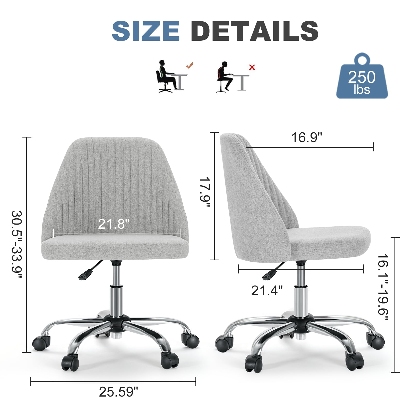 Gianna Home Office Desk Chair, Adjustable Armless Rolling Task Chair, Computer Chairs for Home