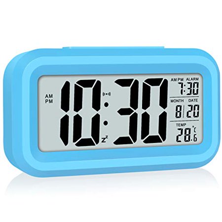 

Led Display Digital Alarm Clock Battery Operated Smart Night Light Easy Operation Clock for Kids Heavy Sleepers Bedroom Clock Blue