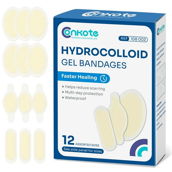 Conkote Hydrocolloid Bandages Blister Cushion Bandages, 12PCS Sterile Fater Healing Adhesive Hydrocolloid Patches for Wound Care, All Purpose Blister Pads for Fingers, Toes & Heel