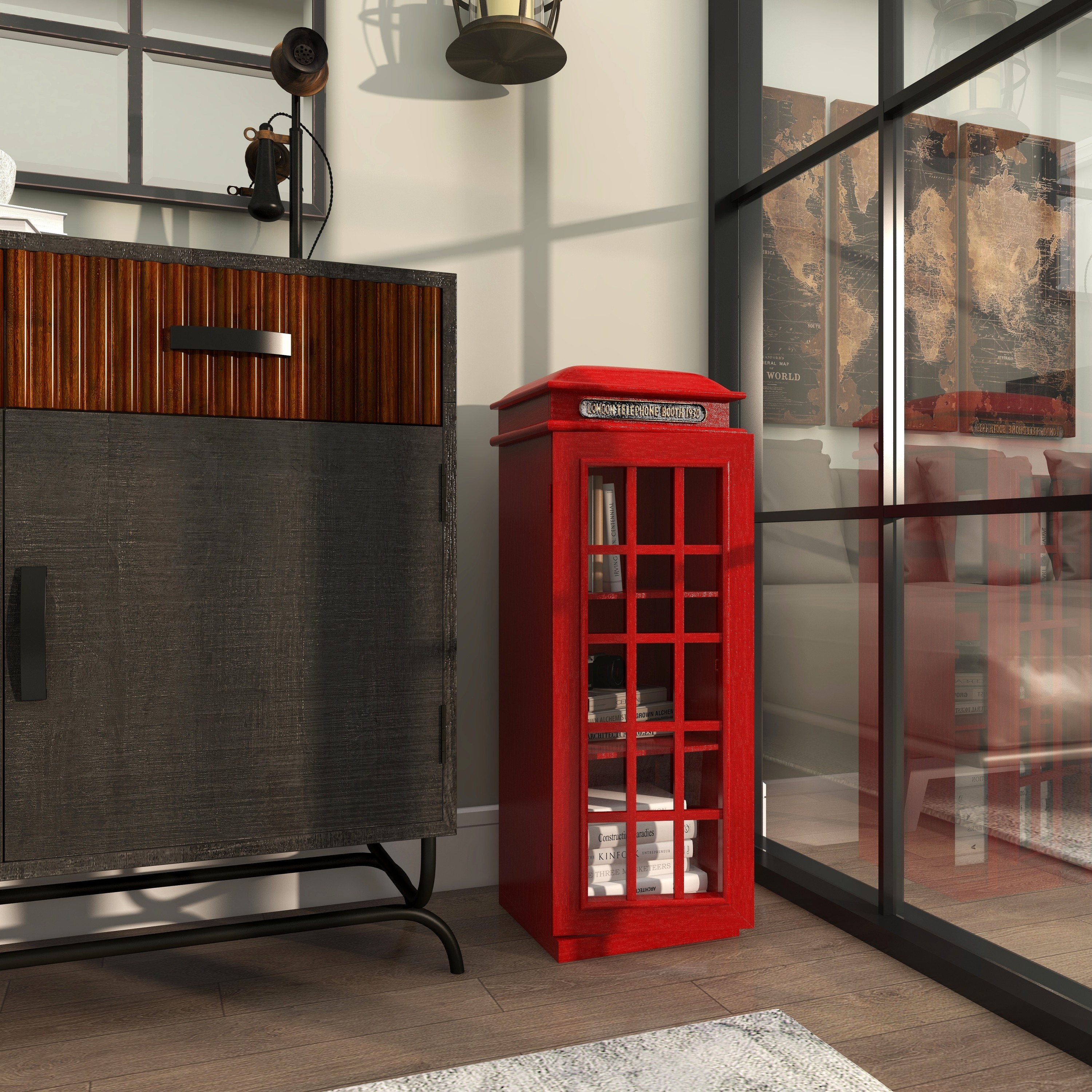DecMode 11" x 30" Red Wooden London Telephone Booth 2 Shelf Storage Unit, 1-Piece - image 5 of 18