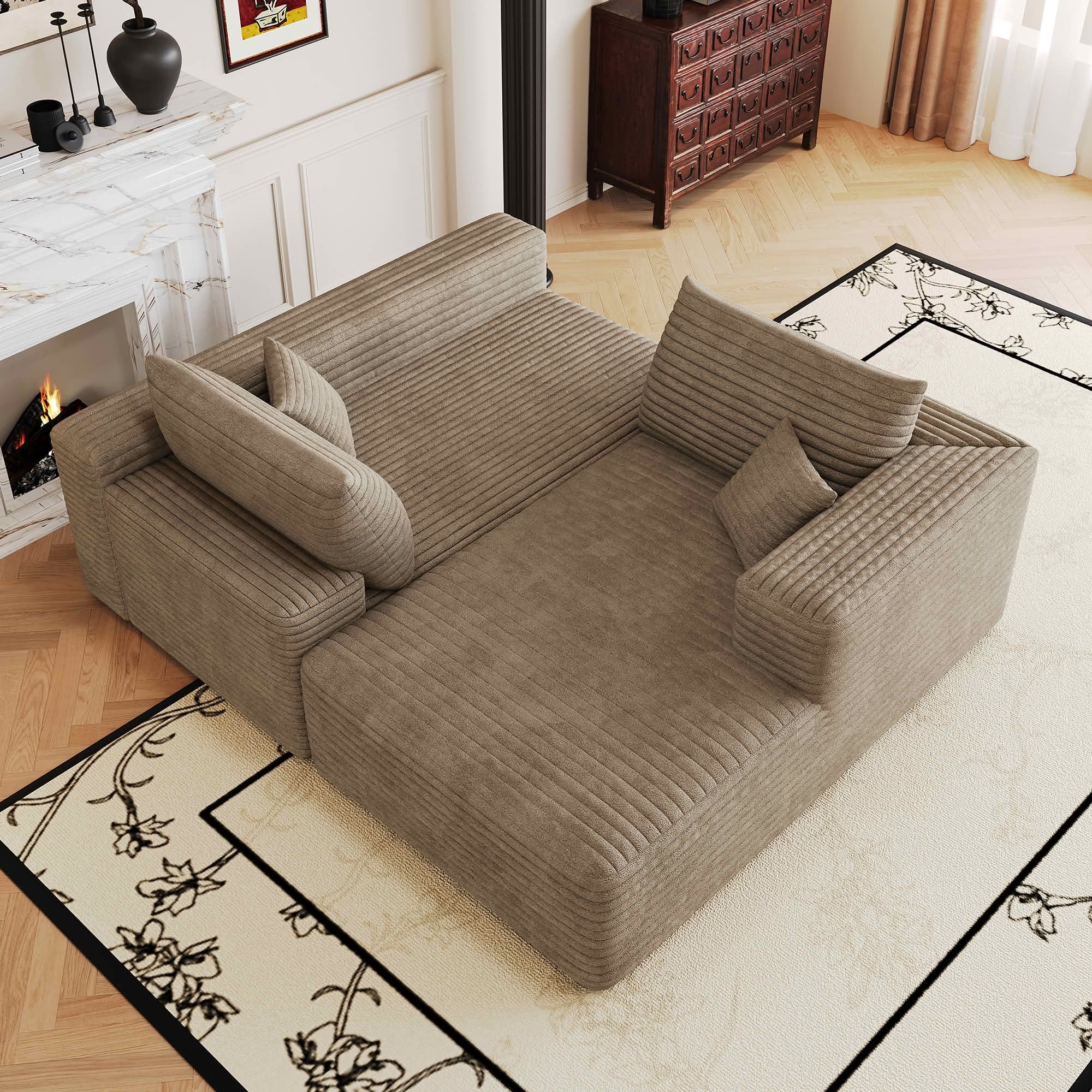 MAYEERTY 103 Inch L‑Shaped Cloud Sectional Sofa, Modern Minimalist Deep‑Seat Corner Couch, Plush Corduroy Upholstered Reversible Sofa, No‑Assembly Required for Living Room Apartment