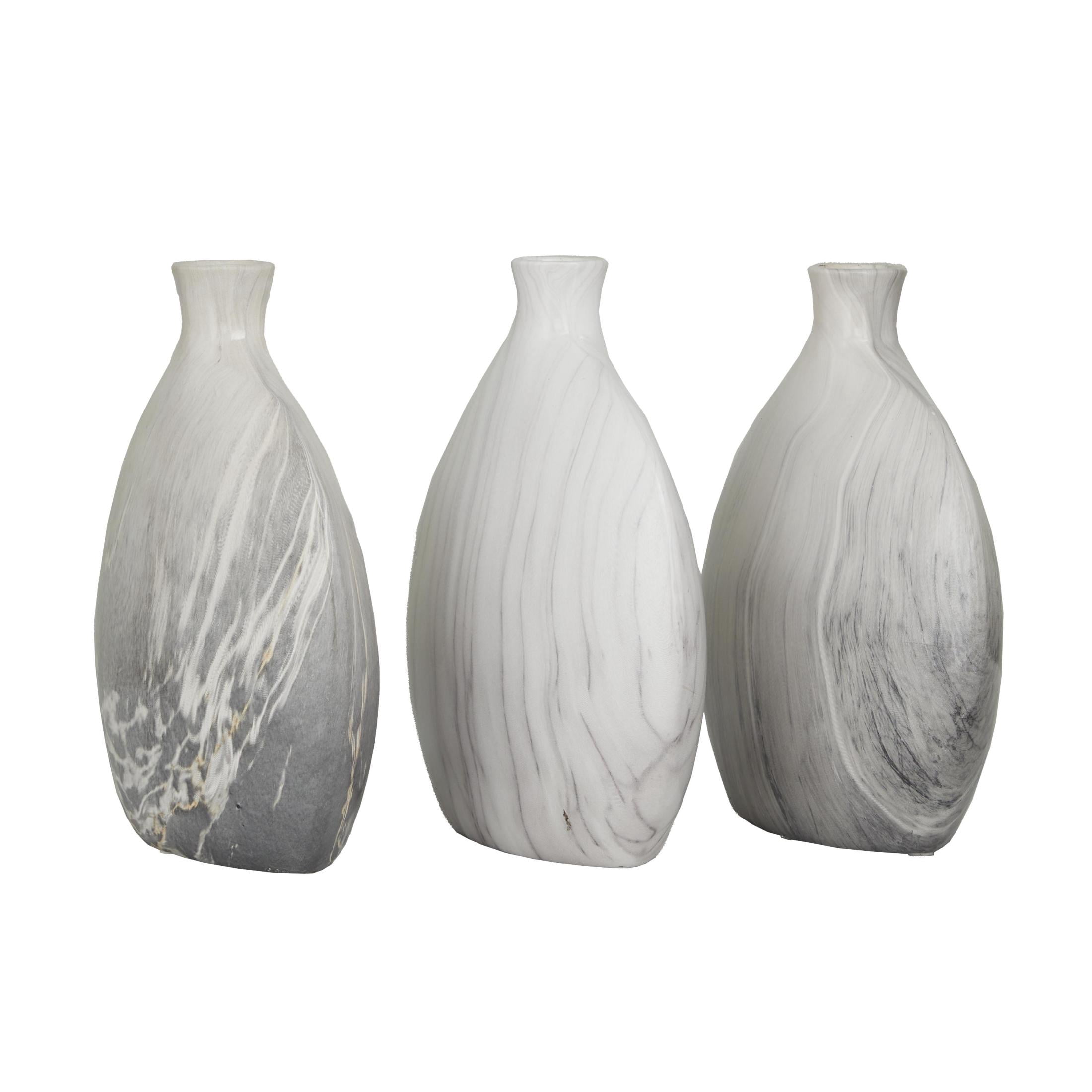 DecMode 9"W, 10"H Faux Marble Gray Ceramic Vase, Set of 3