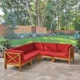 thumbnail image 2 of GDF Studio Keith Outdoor Acacia Wood 5 Seater Sectional Sofa Set with Water-Resistant Cushions, Brown, 2 of 9