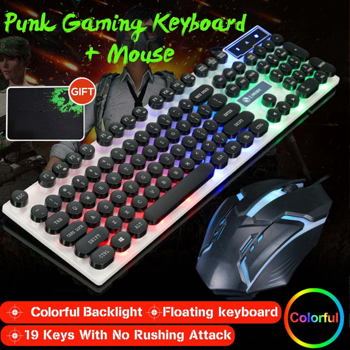 Gaming Keyboard and Mouse Combo, RGB LED Rainbow Backlit Keyboard with