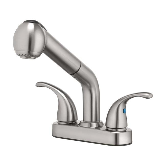 Oakbrook 4877304 Essentials Two Handle Brushed Nickel Pull Out Kitchen Faucet