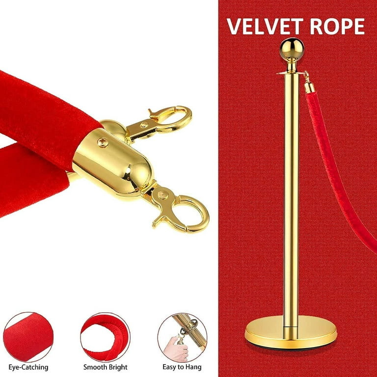 VEVOR Stanchion Post With Velvet Rope, 6-Pack Crowd Control Stanchion With 4pcs 5ft Red Velvet Ropes Pack Of 6