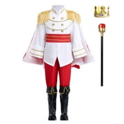 IBTOM CASTLE Boys Prince Charming Costume Halloween Cosplay Dress up Birthday Party Medieval Royal Prince Outfits for Toddler Child 4-5 Years Red 7pcs