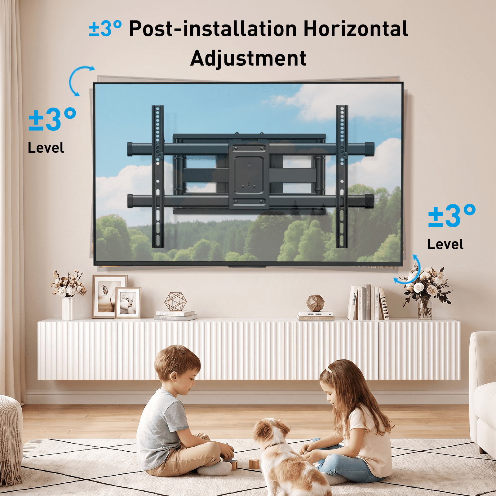 MountFTV Full Motion TV Wall Mount Bracket for 37"-90" TVs, Holds up to 132 lbs, Max 600x400mm, Fits 8″/12″/16″ Wood Studs