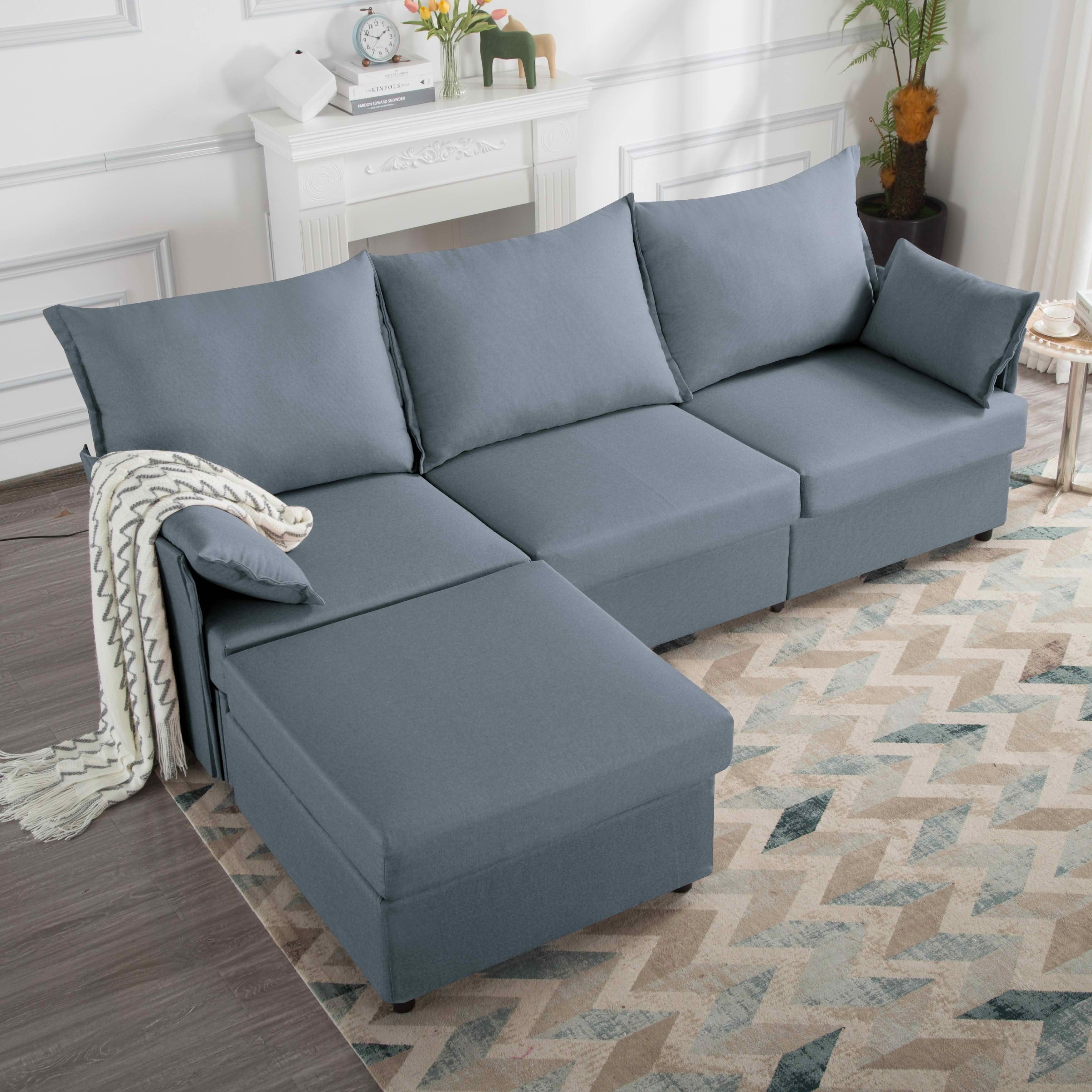 MAYEERTY 93.7" Modular Sofa with Ottoman - Removable Washable Covers, 3 Colors, 2 Arm Pillows